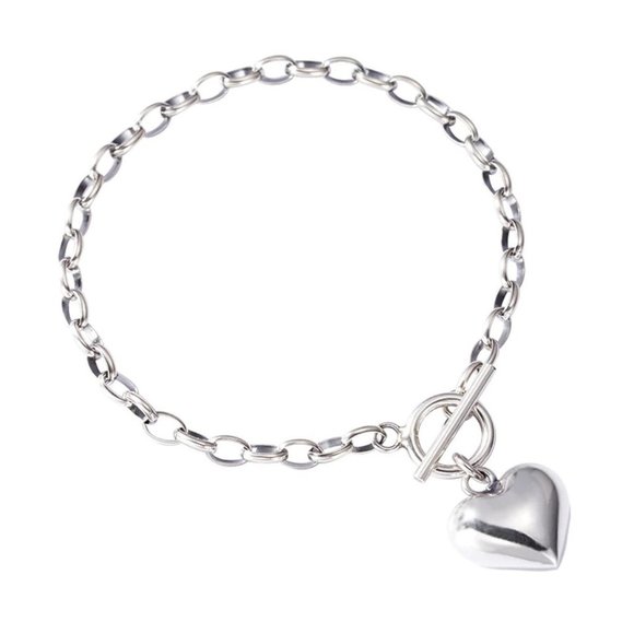 *Sterling Silver Heart Toggle Link Chain Bracelet - Picture 10 of 11